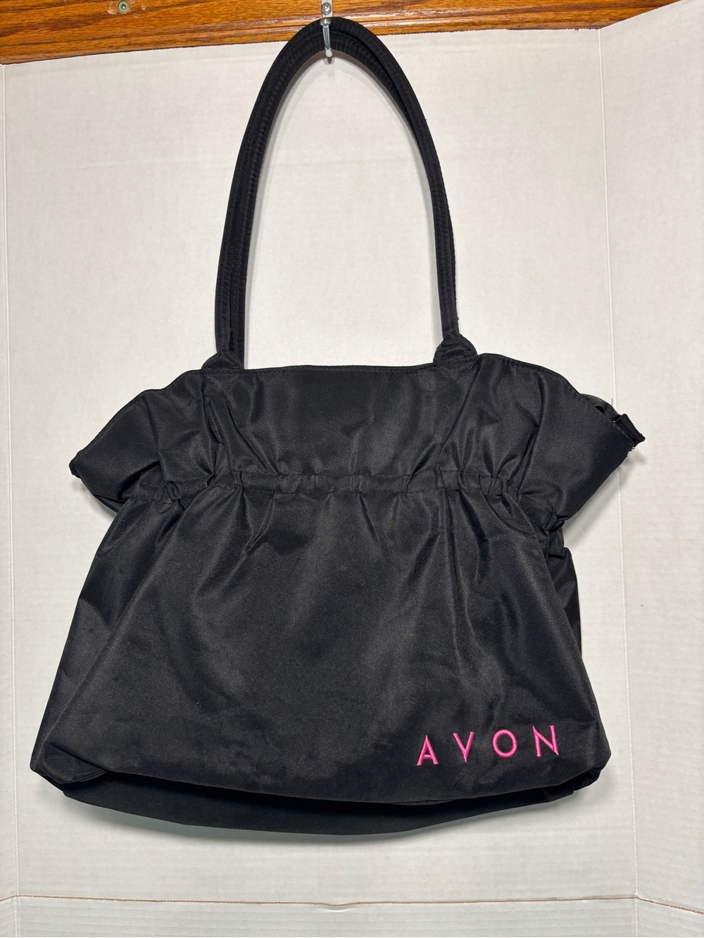 Avon Tote Bag Purse Logo Scrunch Top Carry Hot Pink Lining Dual Shoulder Straps